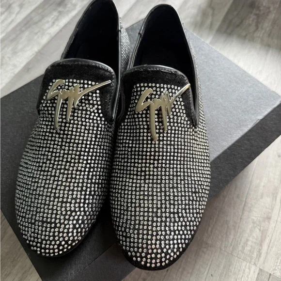 Giuseppe Zanotti Black & Silver Patterned Loafers Giuseppe Zanotti Tuxedo Diamond Leather Loafers | Black  main image 2